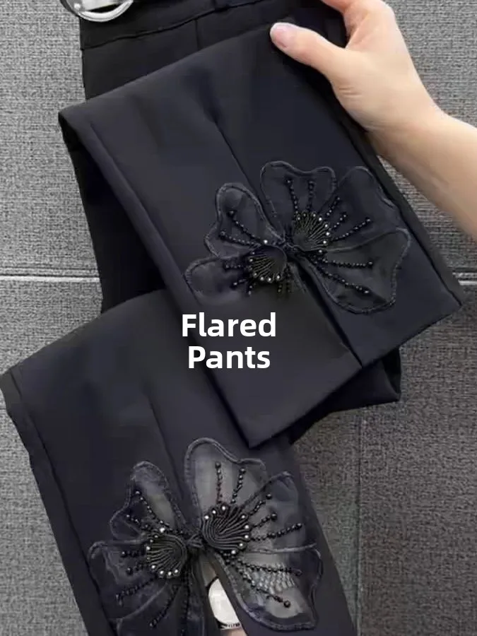 2026 New High Waist Slim Fit Micro Flared Pants Korean Style Patchwork Casual Nine Point Ladies Pants Retro Pattern Commute S...