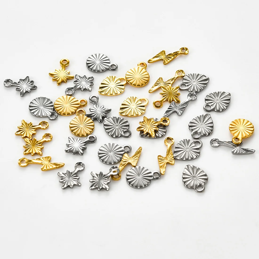 20Pcs Stainless Steel Mini Charms Heart Round Snowflake Lightning Pendants For DIY Earrings Necklace Bracelets Making Findings