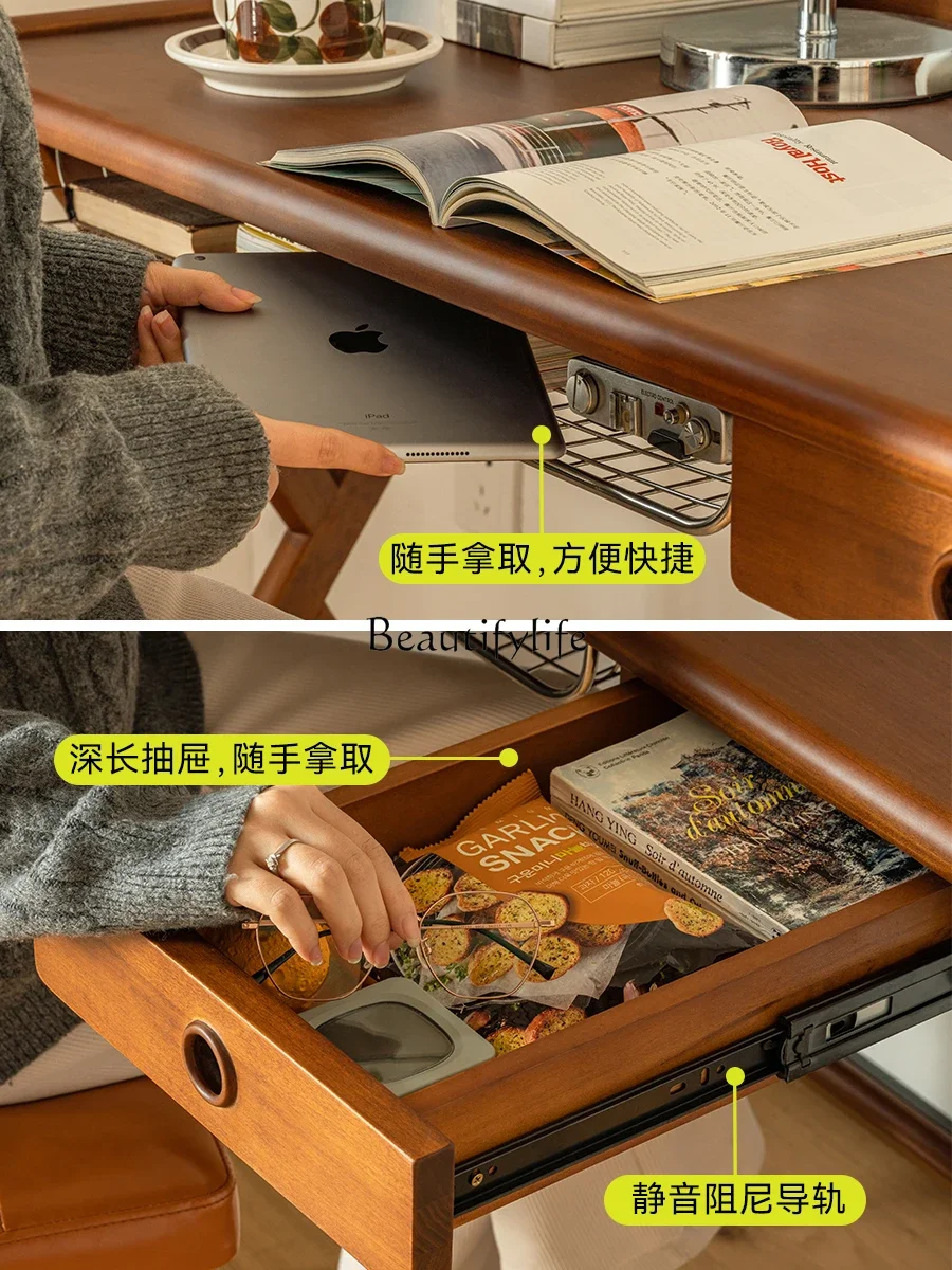 3 Solid Wood Desk Retro Small Apartment Single Desk Nordic Japanese Style Computer Desk