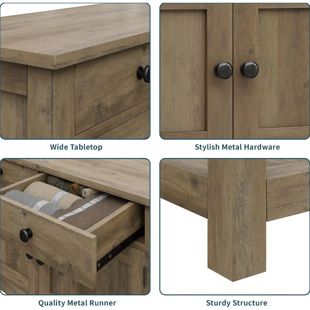 طاولة كونسول على طراز المزرعة مع خزانة وأدراج ورف تخزين - بار القهوة، المدخل، طاولة بوفيه الأريكة