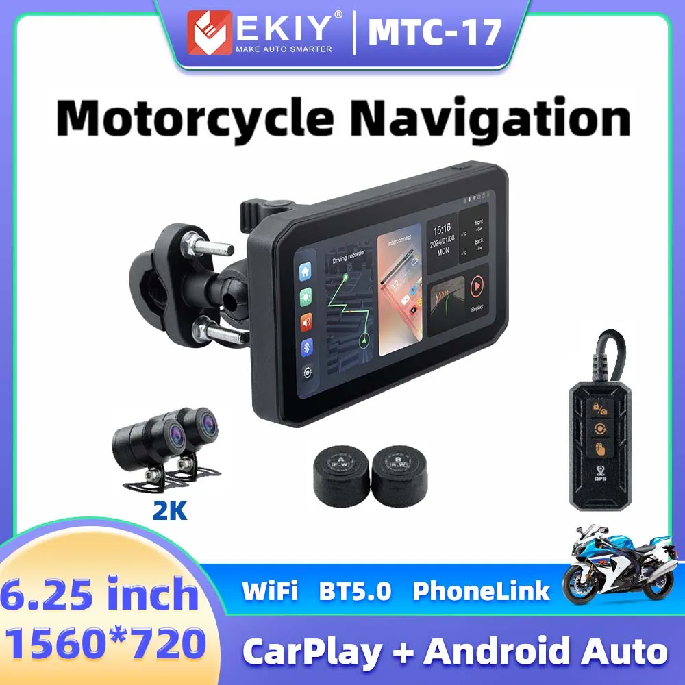 

EKIY 6.25" Wireless CarPlay Android Auto Portable Smart Display Front Rear Lens Navigation Bluetooth Wireless CarPlay