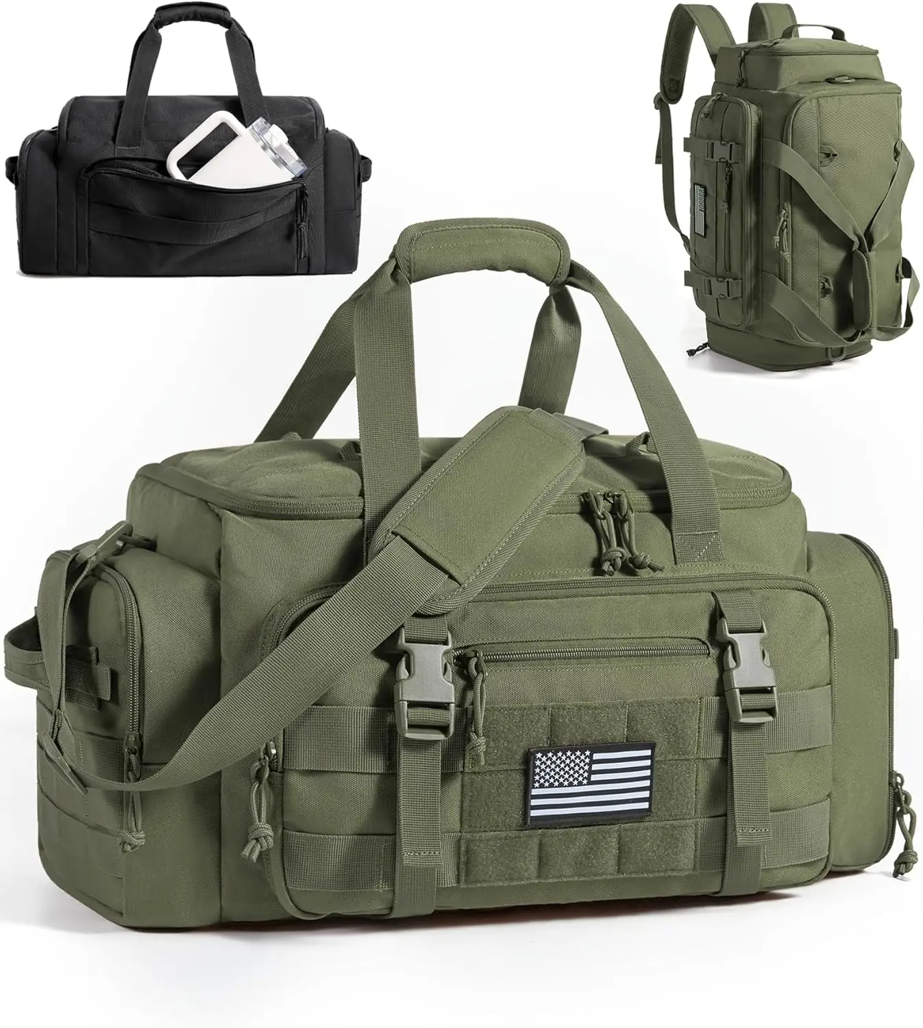 

Tactical Gym Bag for Men, 22L Duffle with Shoe Compartment & Water Bottle Holder (Olive Drab)