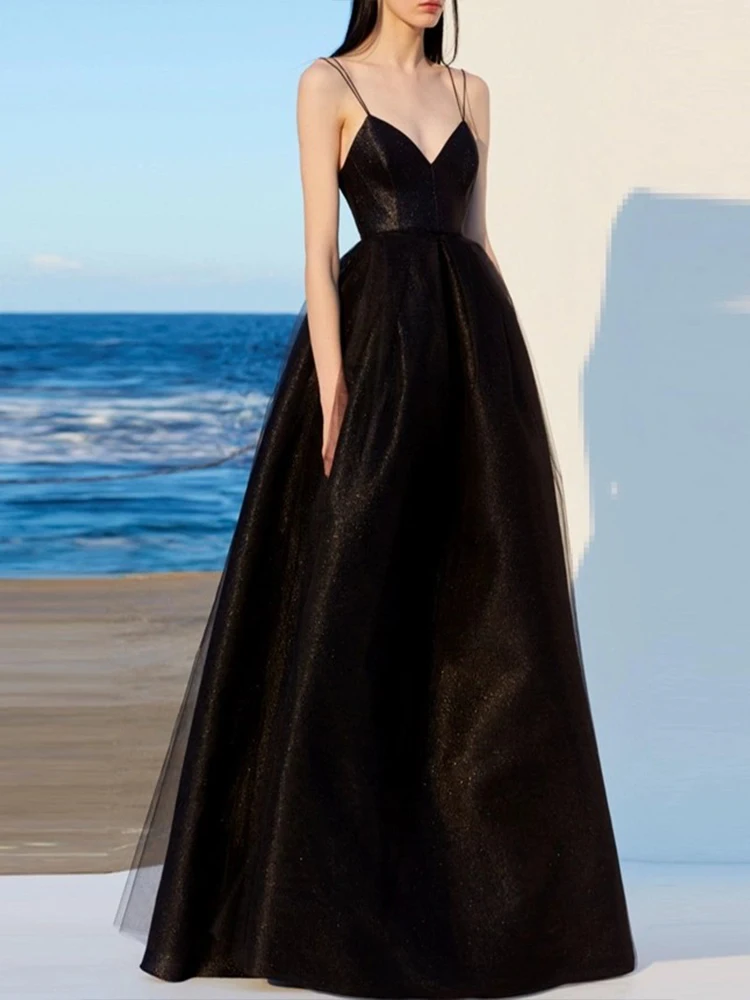 

Ele Bla Strapl Evening Dr for Ladies Par Wedding Anniversary Birthday ow Host Long A-Line Silhouette Gown