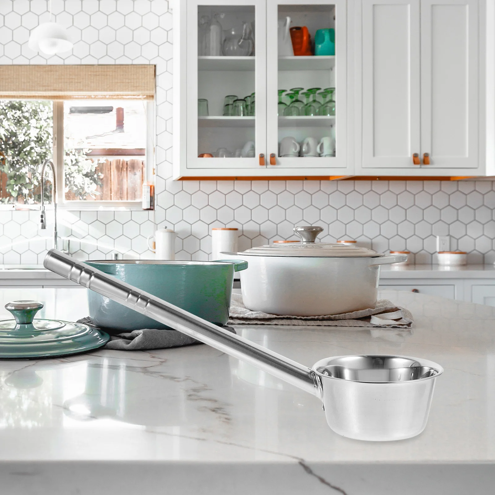 

2Pcs Stainless Steel Soup Spoon Long Handle Kitchen Spoon for Hot Pot Serving Cooking Colander Set Utensils Gadgets