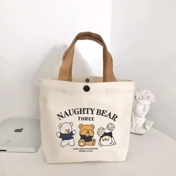 Female Student Lunch Box Bag Canvas Bag Small Versatile Handbag Simple Tote Bag Office Worker Lunch Bag