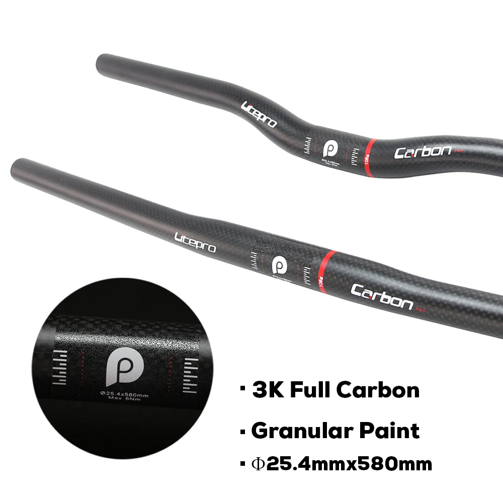 Litepro składana/BMX 25.4mm 580mm kierownica karbonowa kierownica MTB płaska lub podwyższona ultralekka kierownica rowerowa z włókna węglowego składana