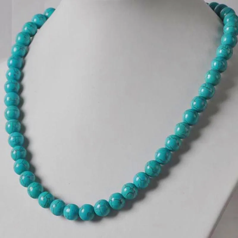 8MM,10MM,12MM Green Turquoise Stone Round Beads Necklace 18 Inch Jewelry Fashion F209