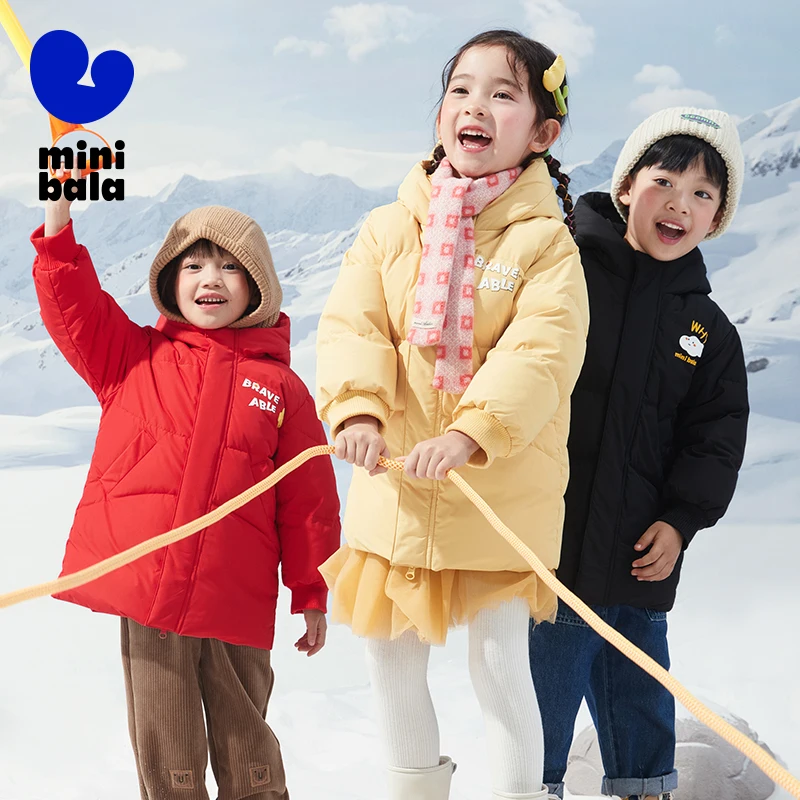 معطف ميني بالا كيدز متوسط الطول للشتاء دافئ ومريح بغطاء للرأس سترة منتفخة
