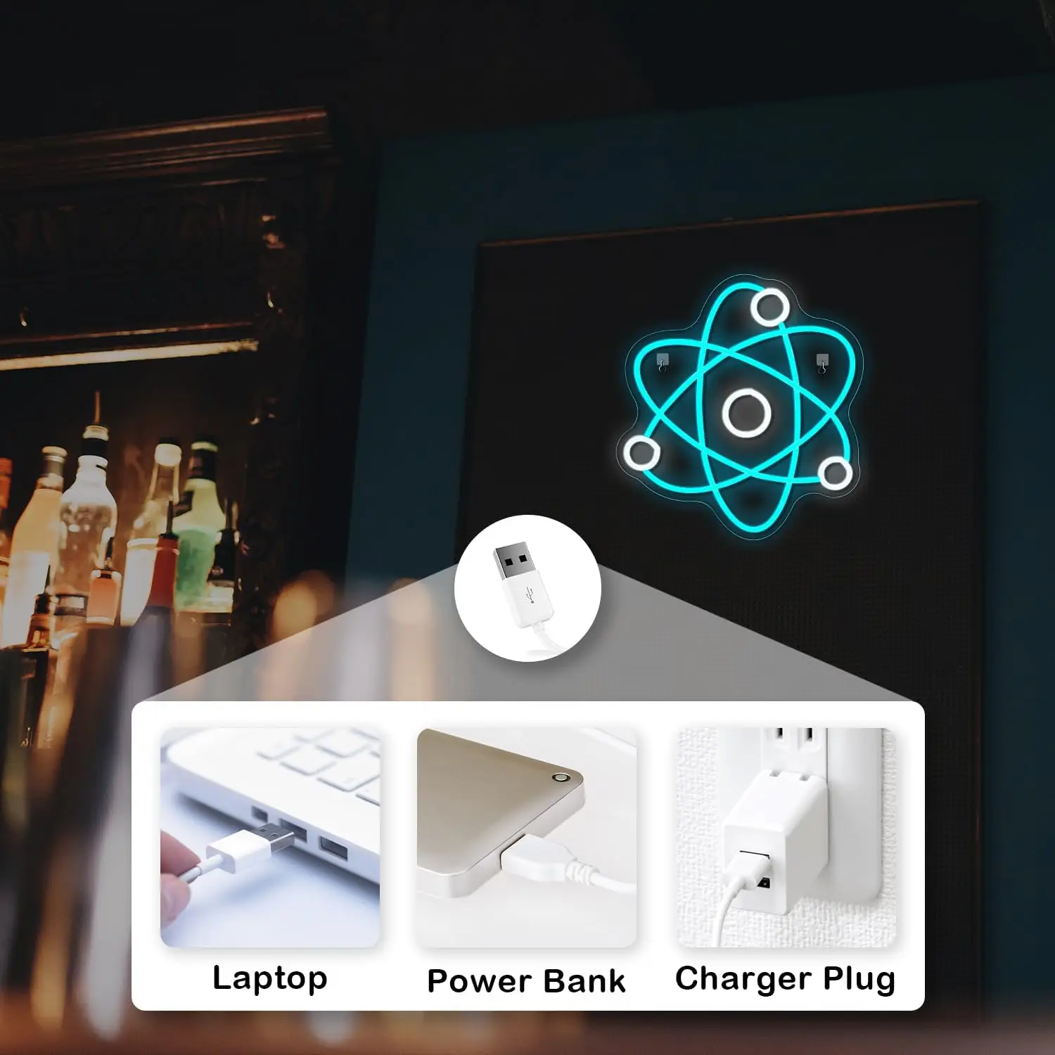 Atomic Structure LED Neon Sign USB Powered Dimmable Cyberpunk Neon Light for Modern Study Room Party Minimalist Sci-Fi Decor