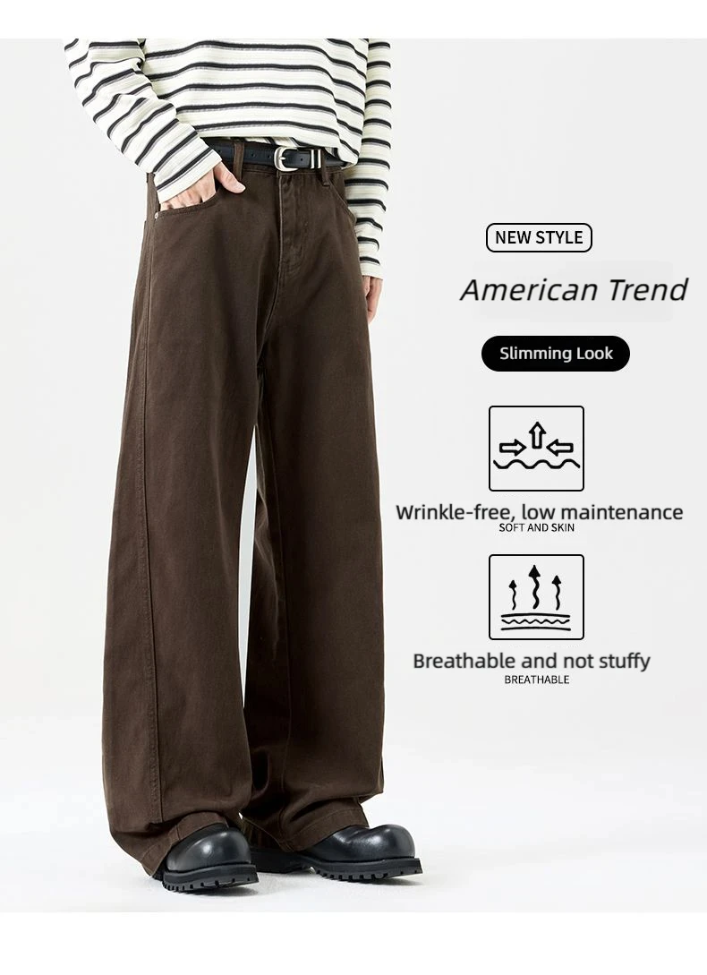 2026 New Autumn Men's Jeans, White, Fashionable, Non-Stretch, Loose-Fit, Pure Cotton, Straight-Leg Youth Jeans