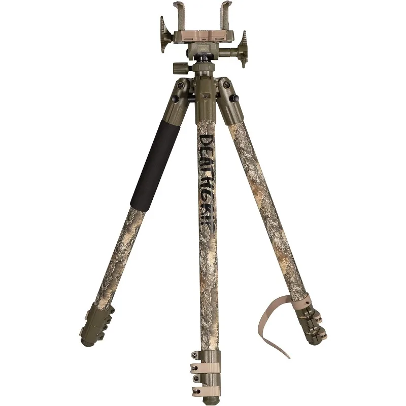 DeathGrip Realtree Excape Camo Tripod with Durable Aluminum Frame, Lightweight, Stable Design, Bubble Level, Adjustable Legs