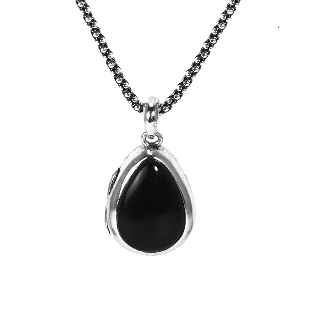 Colgante de plata de ley 925 con incrustaciones de ágata negra que se puede abrir, joyería de regalo Vintage para mujer