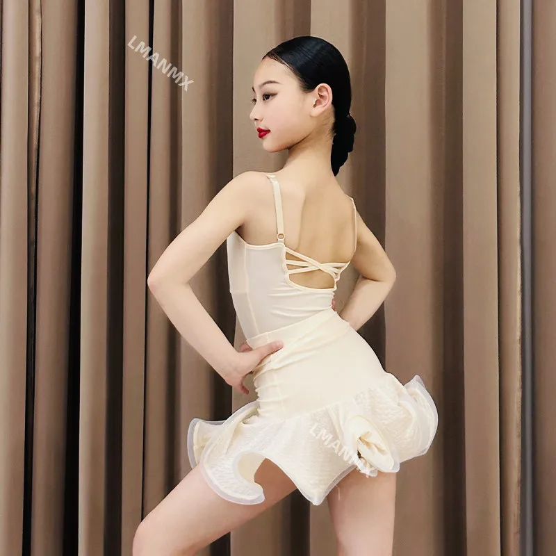 2025 Vestido de baile latino, vestido de práctica para niñas, nuevo vestido de actuación para niños de primavera y verano