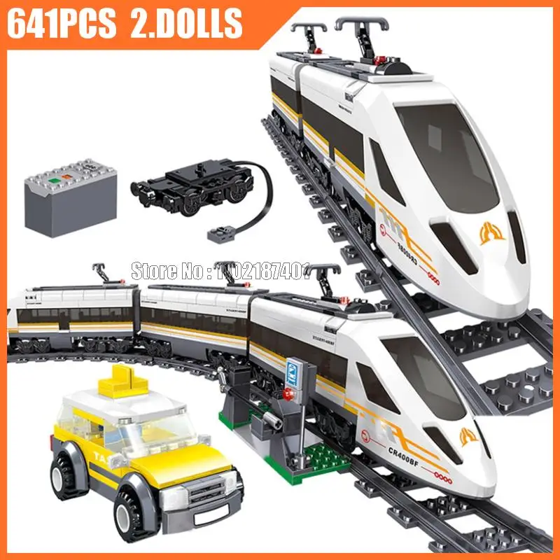 641 elementów Klocki konstrukcyjne z funkcją napędu elektrycznego, szybki pociąg pasażerski, 2 figurki, zabawka