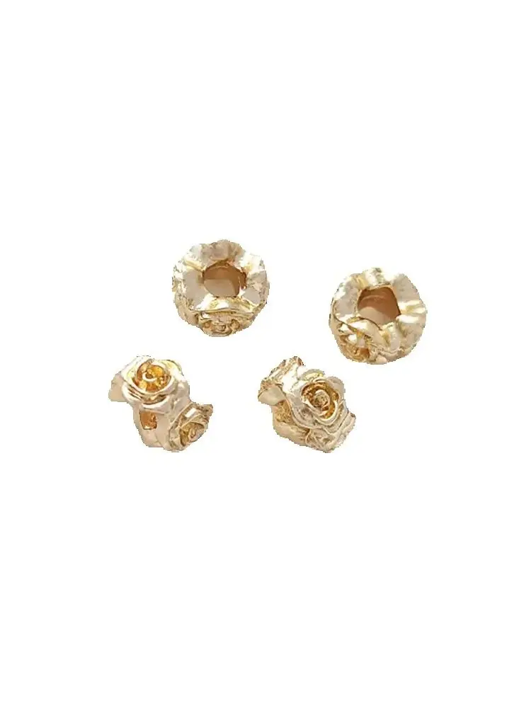 14K Pack Gold Rose Ring with Large Hole Flower Shape Spacer Beads Handmade Pearl Bracelet Necklace DIY Jewelry Accessories