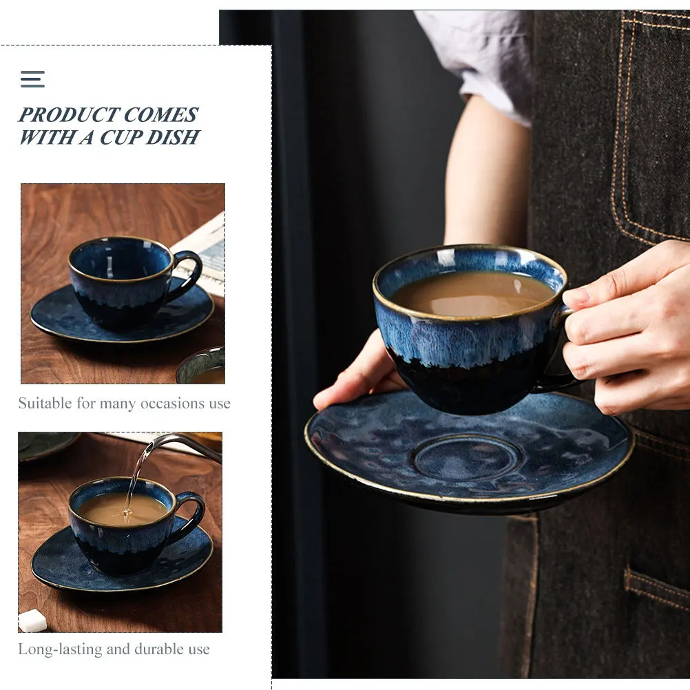 

1Set Retro Coffee Mug Japanese Style Afternoon Tea Cup Set with Saucer Drop Resistant for Home Bakery Coffee Mug