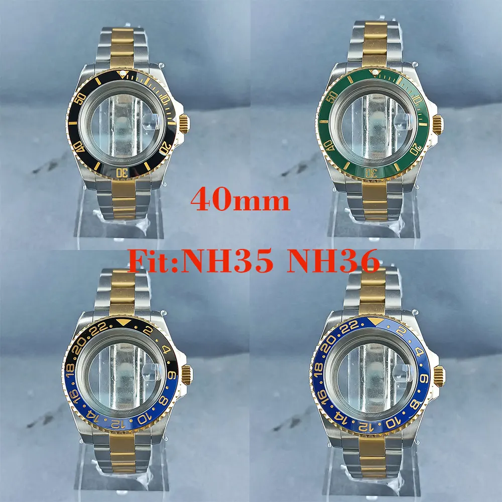 40mm Silver Gold NH34 NH35 NH36 watch case  fits NH34 NH35 NH36 movement, 120 clicks, stainless steel case, sapphire glass