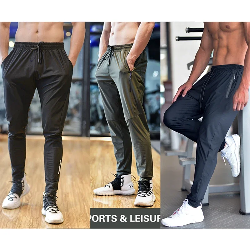 Summer Men Ice Silk Jogging Trousers Pants Fitness Running Stretch Pant Men\'s Breathable Sweatpants Training Sport Pants