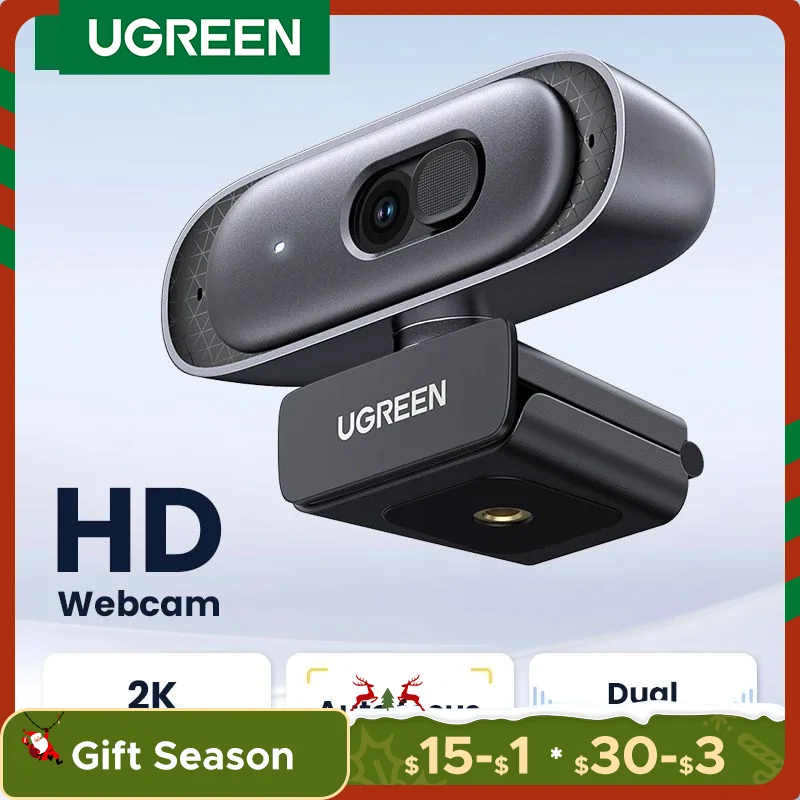 【RU】UGREEN USB 2K HD Mini  For WebDual Microphones for Youtube Zoom Video Calling 2K USB