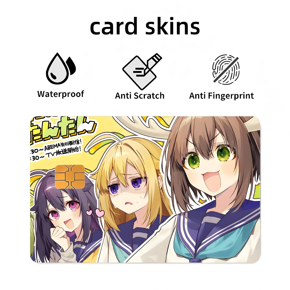 1PC Anime My Deer Friend Nokotan Adesivi per carte piccole 4 pezzi Adesivi per carte di credito in PVC Pellicola protettiva autoadesiva rimovibile