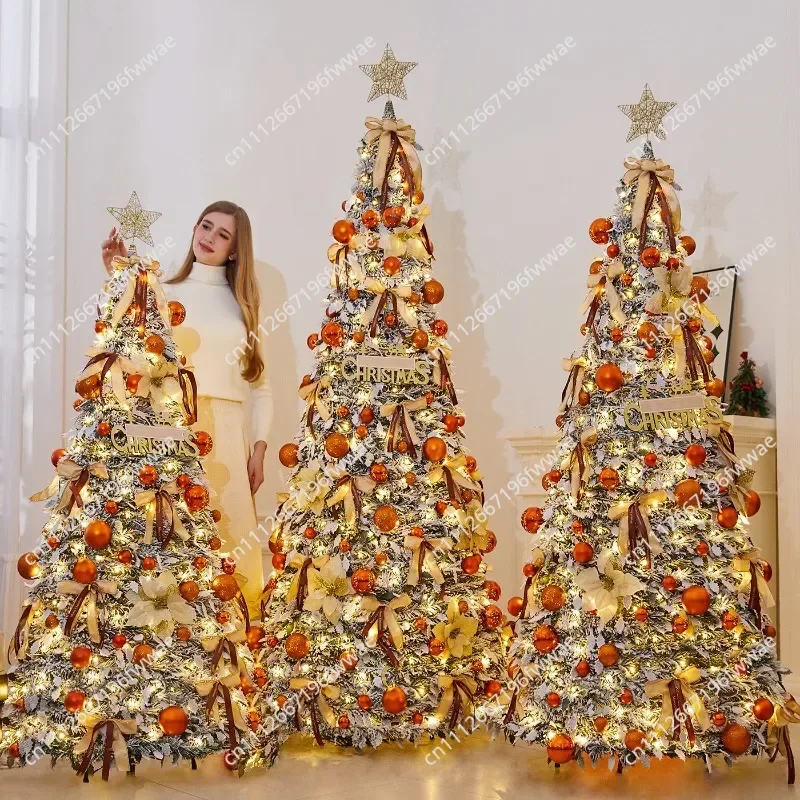 Folding Christmas Tree Portable Flocked PVC Decor Expandable Large Holiday ornaments Home Realistic Dense Xmas Tree with Stand