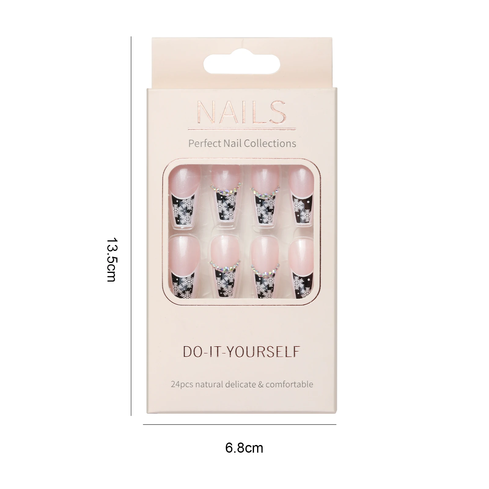 24 قطعة/صندوق أظافر صناعية على شكل ندفة الثلج مرصعة بالألماس سهلة الارتداء وسهلة الإزالة دون الإضرار للأظافر مناسبة لأظافر الشتاء بنفسك #6