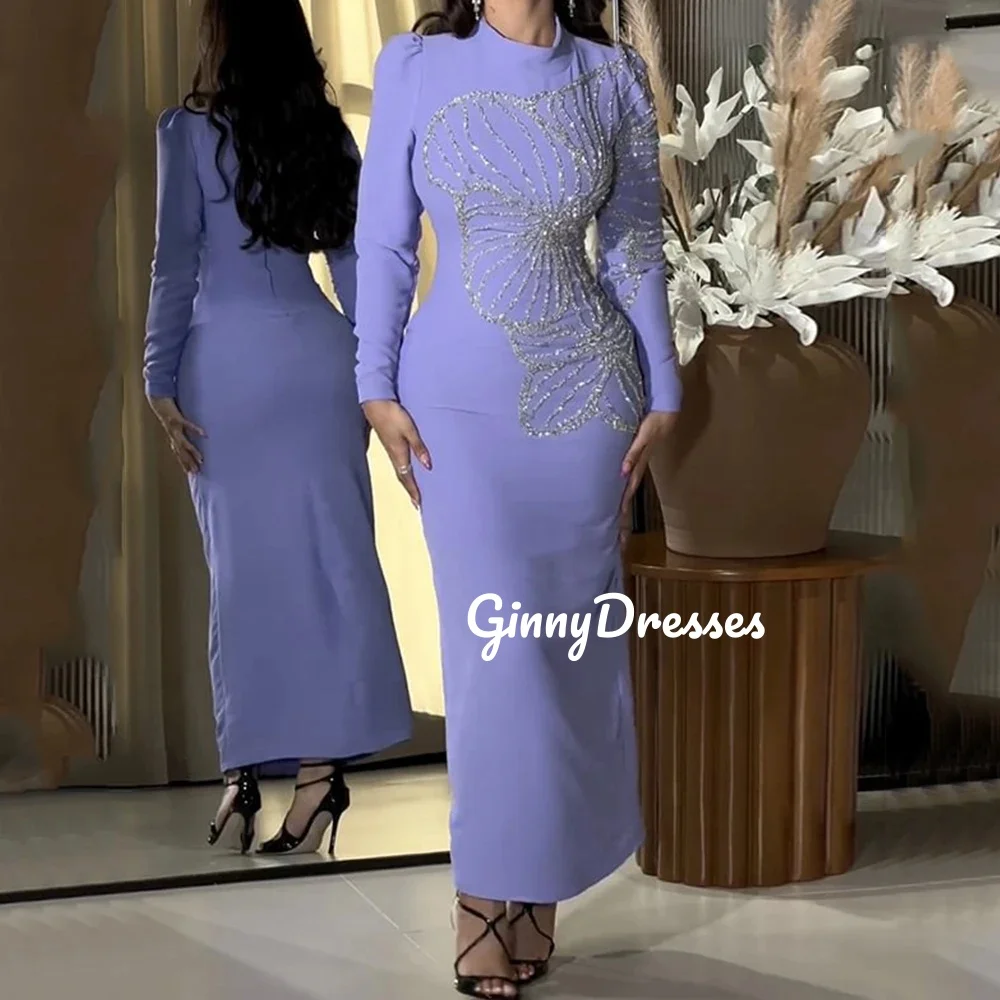 

Customized Evening Dresses Long Sleeves Sheath Wedding Party Dress Scoop Neckline Floor-Length Zipper Up Vestidos De Festa Beadi