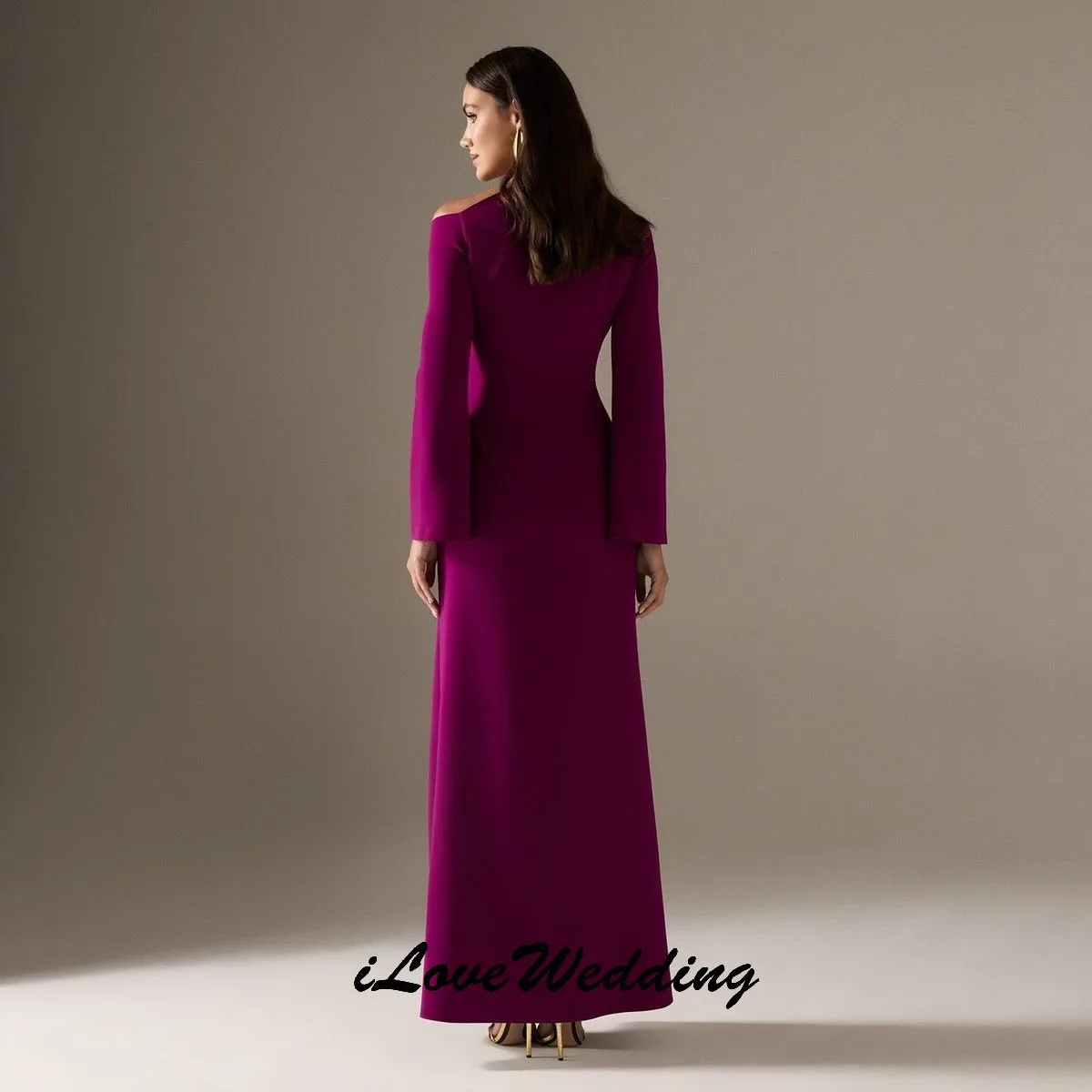 

Purplish Red One Shoulder A-Line Long Evening Dresses 2025 Long Sleeve Mermaid Formal Gowns Ankle Length Dubai Gala Customized