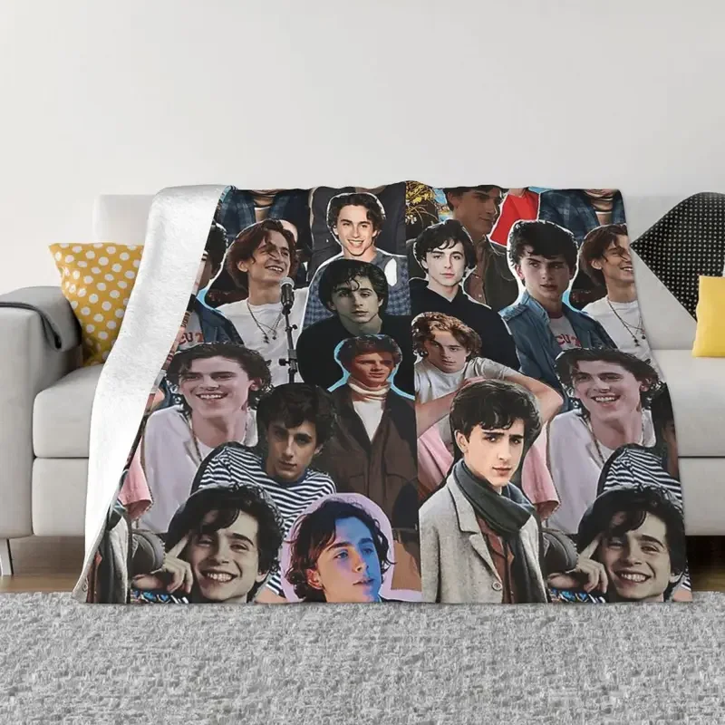 

Collage Saint Timothee Chalamet Blanket Flannel Decoration Portable Soft Throw Blankets for Sofa Office Bedspread