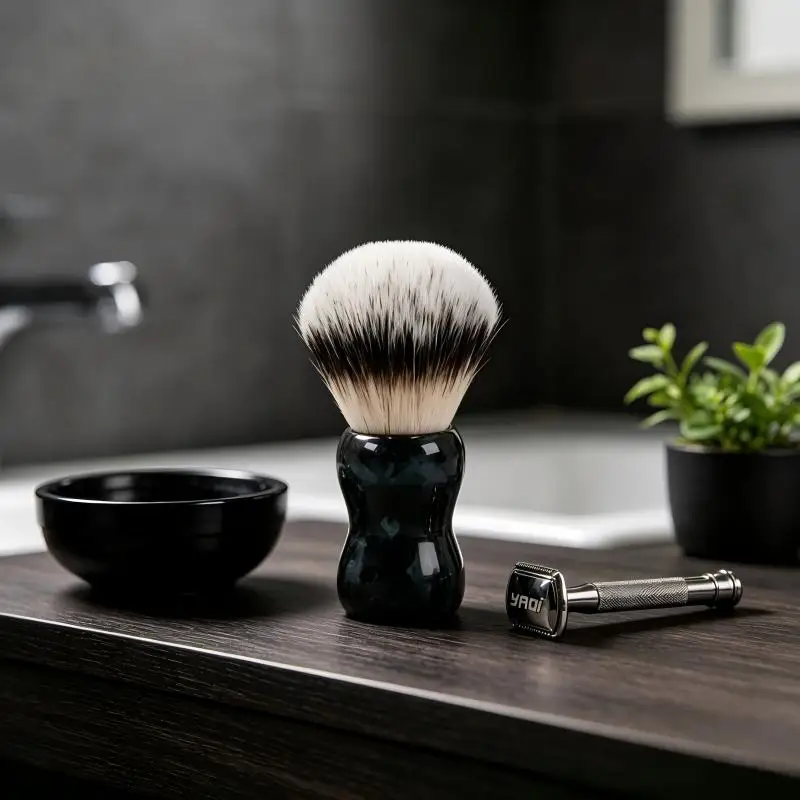 YAQI Shaving Brush for Men Gradient Synthetic Bristles Marble Resin Handle Luxury Wet Shaving for Safety Razor