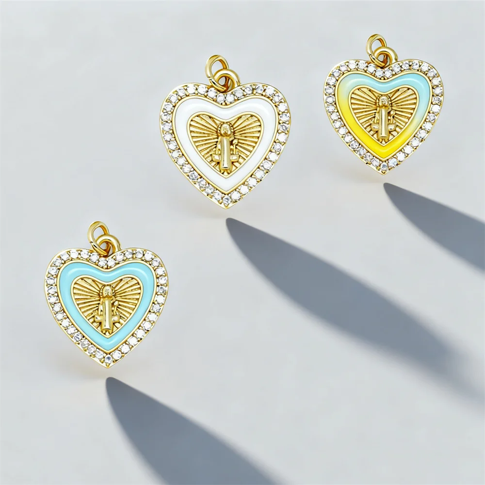 4Pcs Pendants Brass Cubic Zirconia Enamel Sparkling Heart Charms for DIY Jewelry Necklace Bracelet Making Fashion Accessories