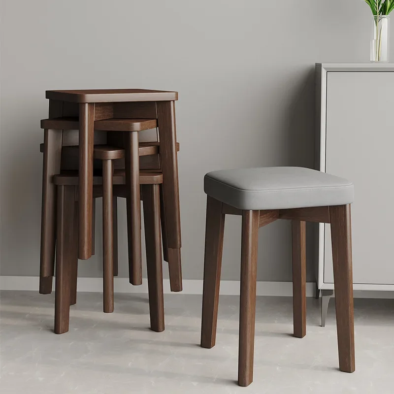 Modern Dining Chair Living Room Household Stackable High-leg Simple Solid Wood Small Bench Can Be Used As A Spare Square Stool