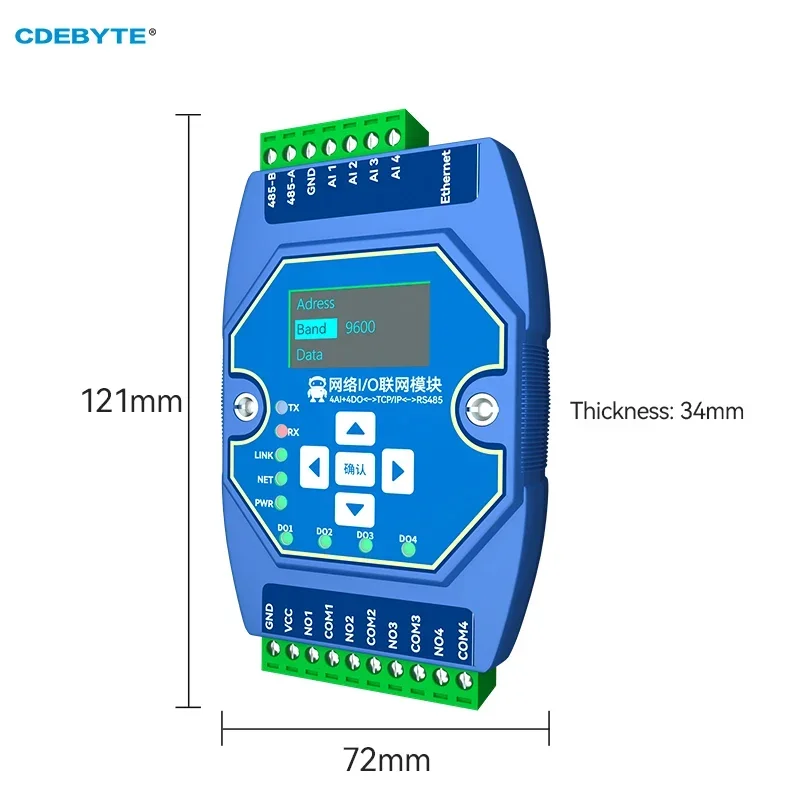 4AI+4DO ModBus Gateway for PLC ME31-XAAX0440 RS485 Ethernet I/O Networking Module Data Switch CDEBYTE DC8-28V Rail Installation