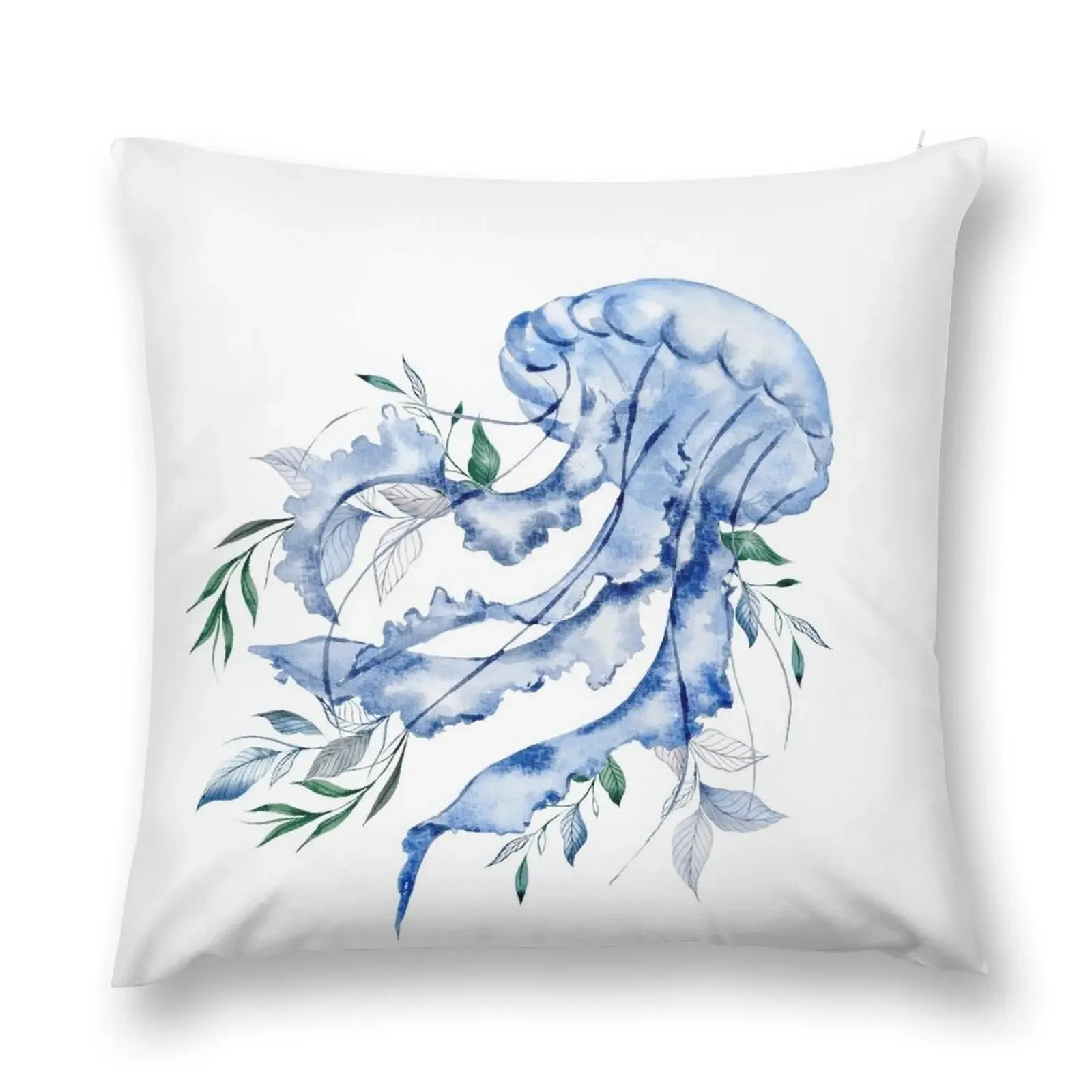 Blue Jellyfish With Leaves Throw Pillow Custom Cushion Pillowcases For Pillows Christmas Pillow Cases pillow