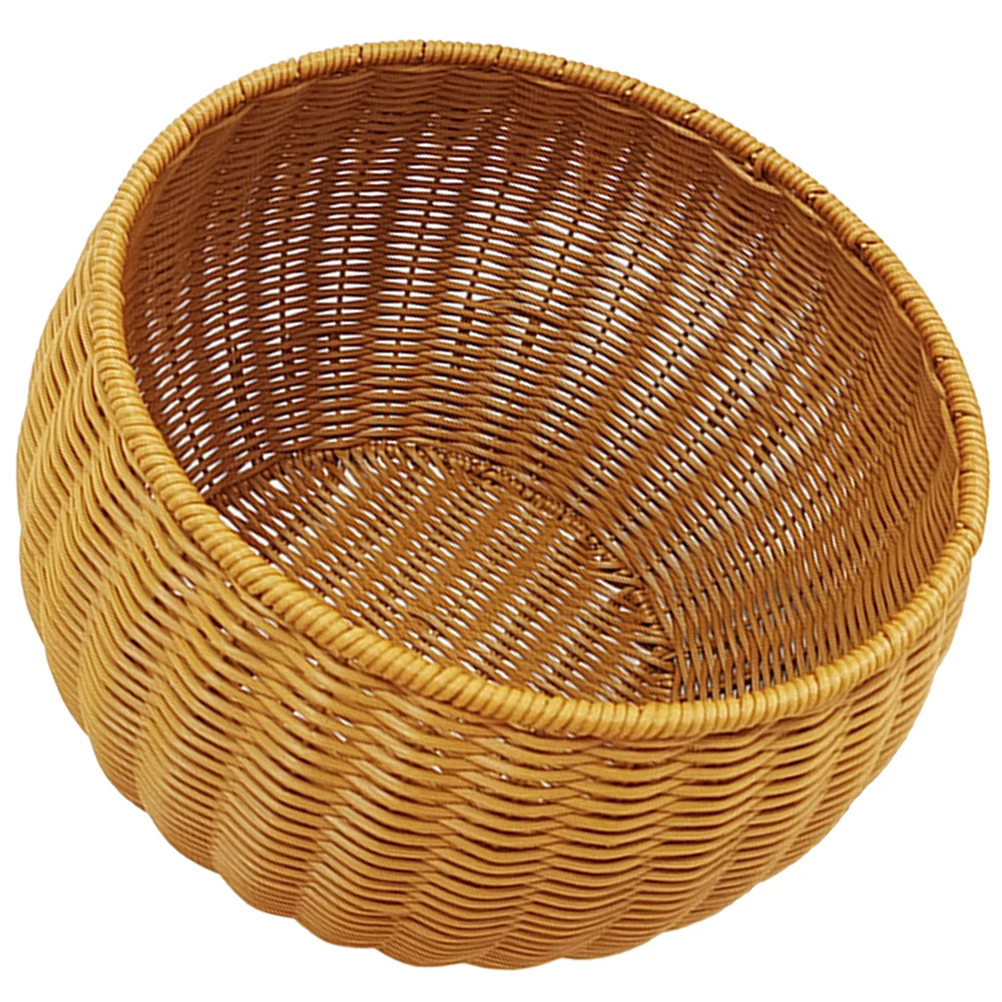 

Imitation Rattan Woven Storage Basket Large Round Plastic Bin Desktop Home Supplies Fruit Vegetable Holder Practical