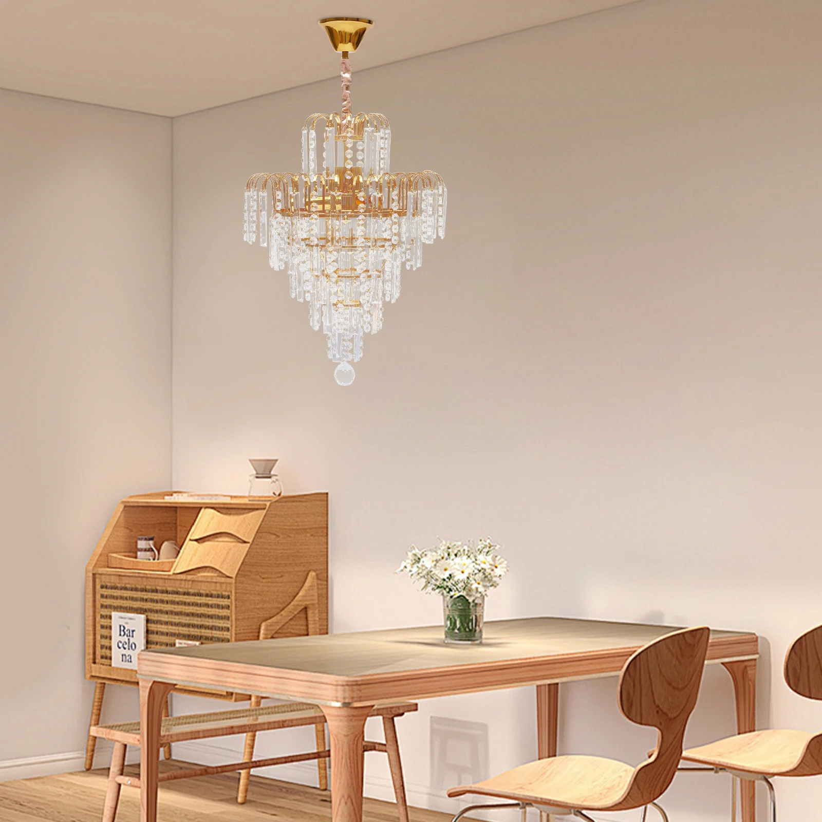 Elegant Modern Ceiling Light K9 Crystal Chandelier Pendant Lighting Fixture Lamp Metal+Glass Gold Polishing and Electroplate