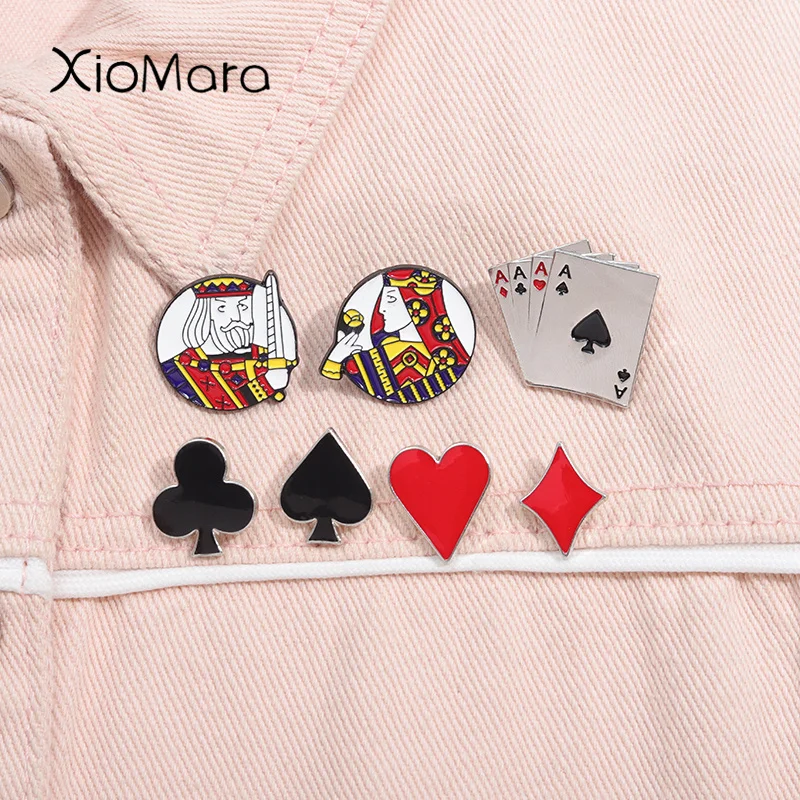 Playing Cards Poker Enamel Pin Creative Red Heart Spades King Queen Brooch Lapel Backpack Badge Funny Jewelry Gift