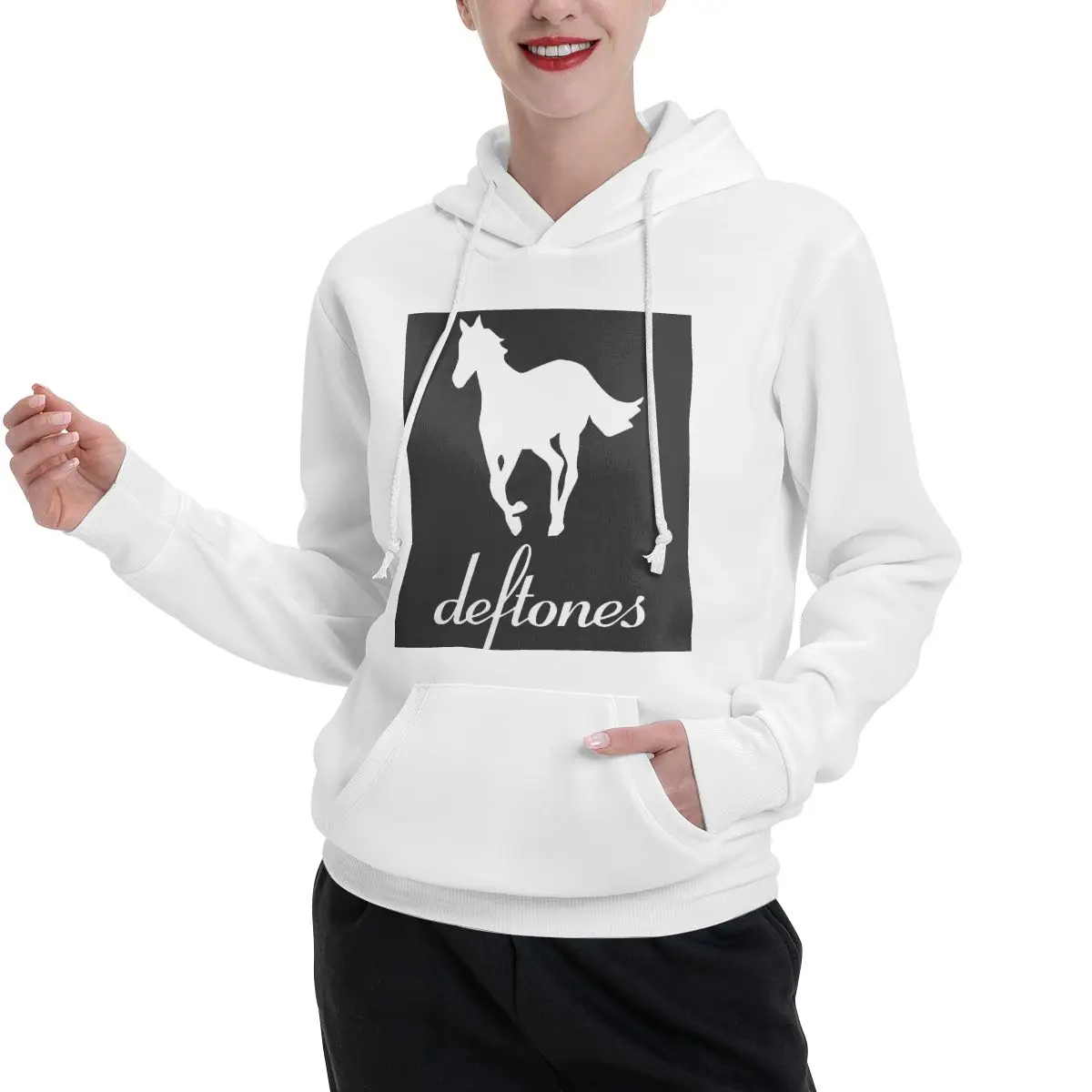 เสื้อฮู้ดคู่รักลายหัวกะโหลก PP Skull Deftone สีขาว โอห์มส์ แนวลำลองสำหรับผู้หญิง เสื้อสวมหัวแขนยาวสไตล์ฮาราจูกุ สำหรับฤดูใบไม้ร่วงและฤดูหนาว