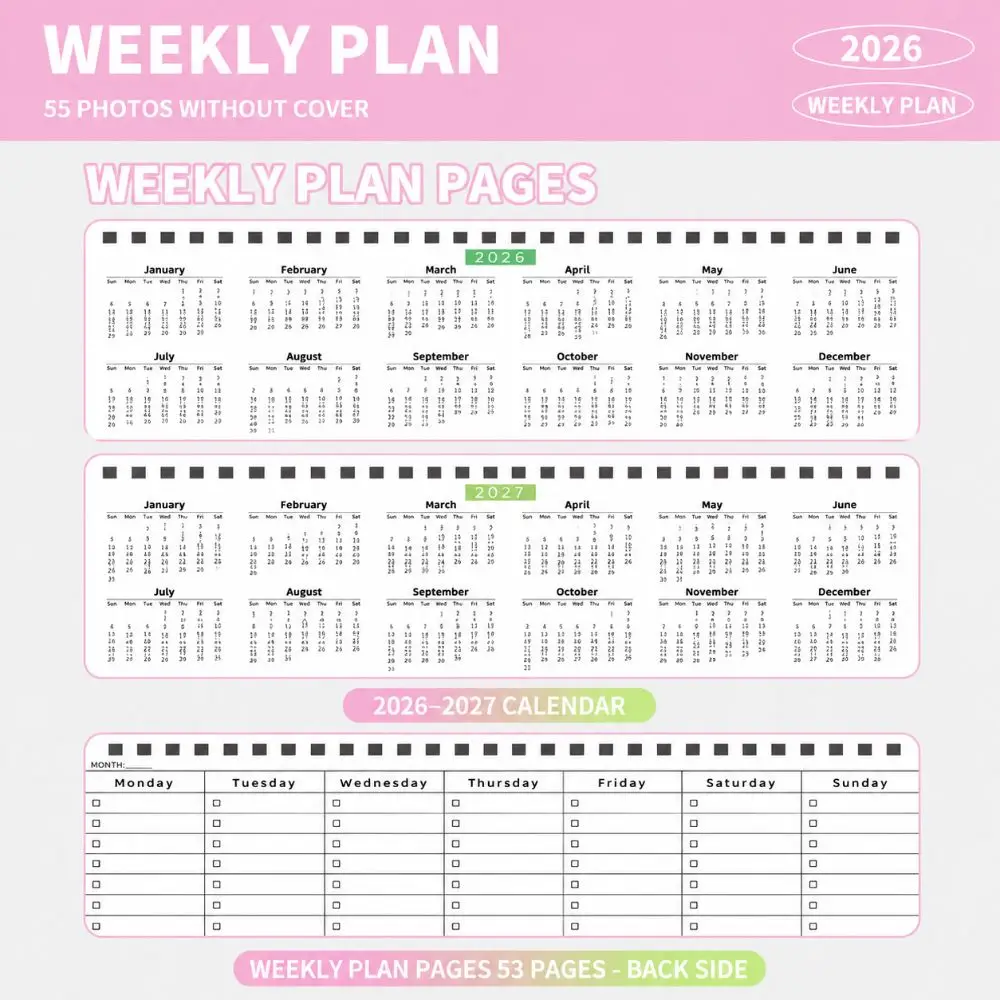 Multifunctional Flip Top Coiled Weekly Planner Notebook Portable Handwriting Weekly Plan Journal Schedule Notepad School Office