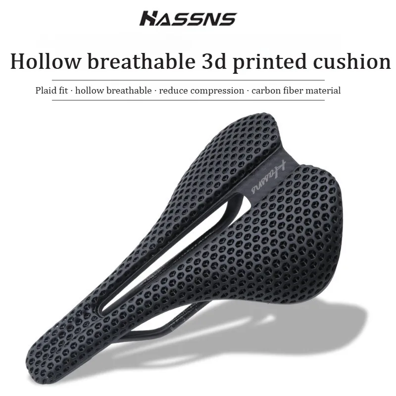 

HASSNS 3d Carbon saddle Road bicycle 3d printed saddle carbon fiber mtb Bicycle Seat cushion comfort Ultralight saddle For men