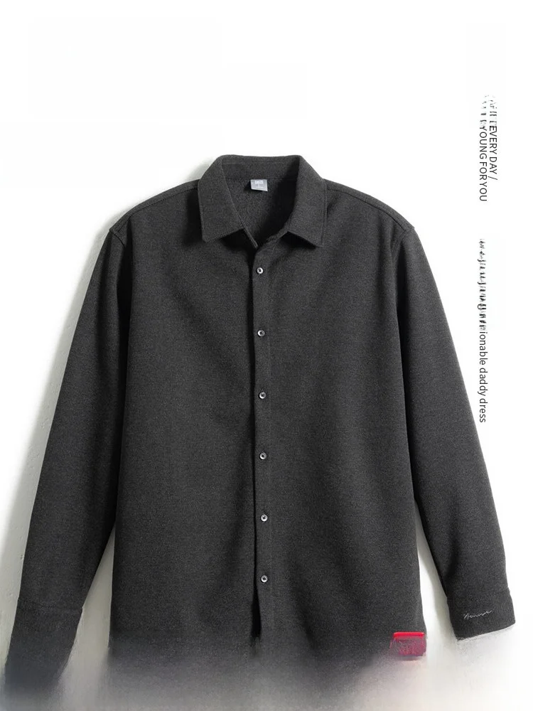 Men's Thick Woolen Shirt Loose Long Sleeve Fashionable Urban Style Home Daily Commute Suitable Mid-aged And Elderly