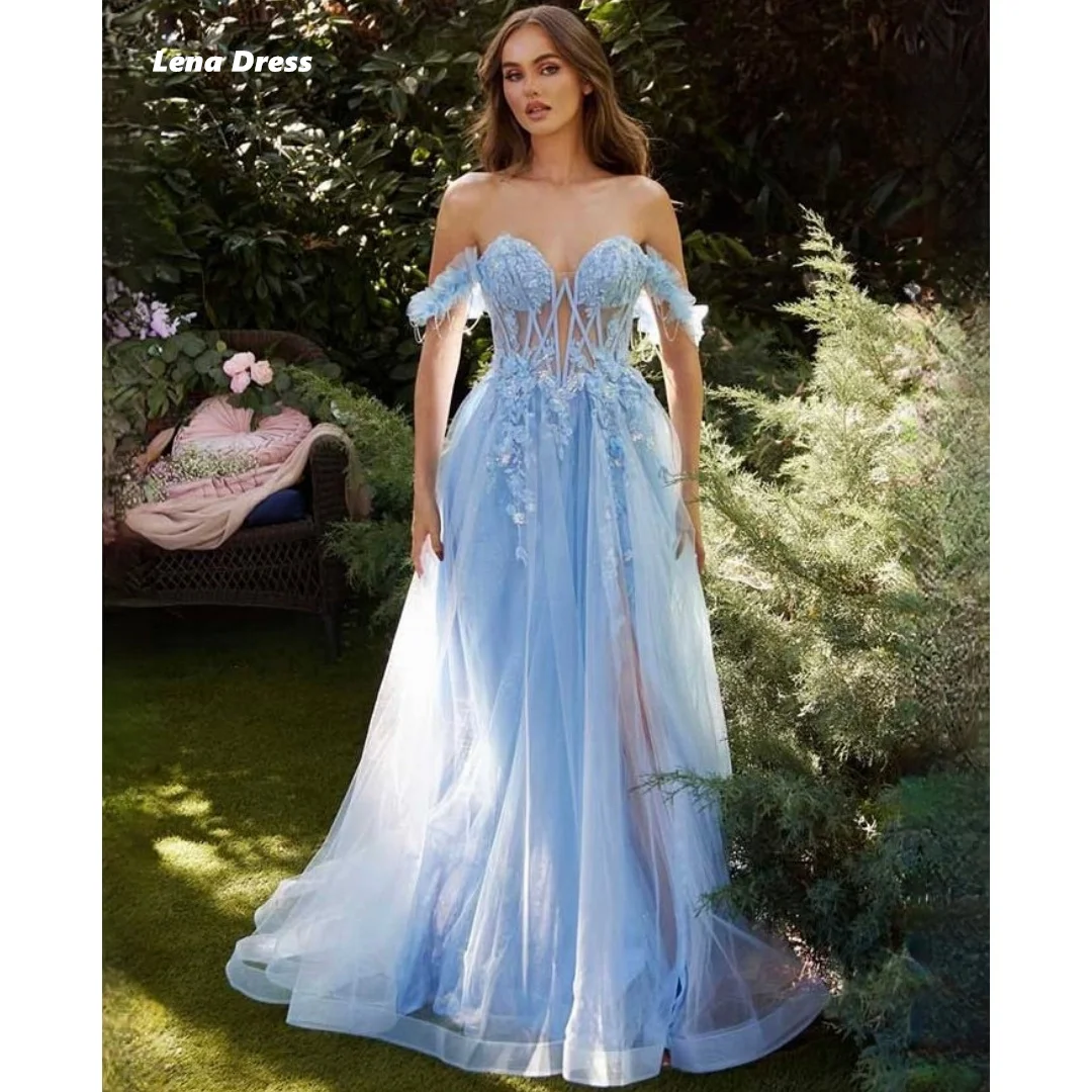 

Lena Custom Made Formal Evening Dresses Women 2024 Line A Embroidered Lace Wedding Dress Off the Shoulders Gauze Ball Gowns Gala