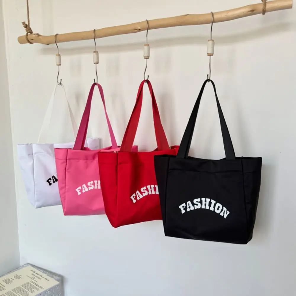 

Fashion Solid Color Canvas Tote Bag Nylon Street Style Simple Handbag Large Capacity Printed Letter Shoulder Bag Students