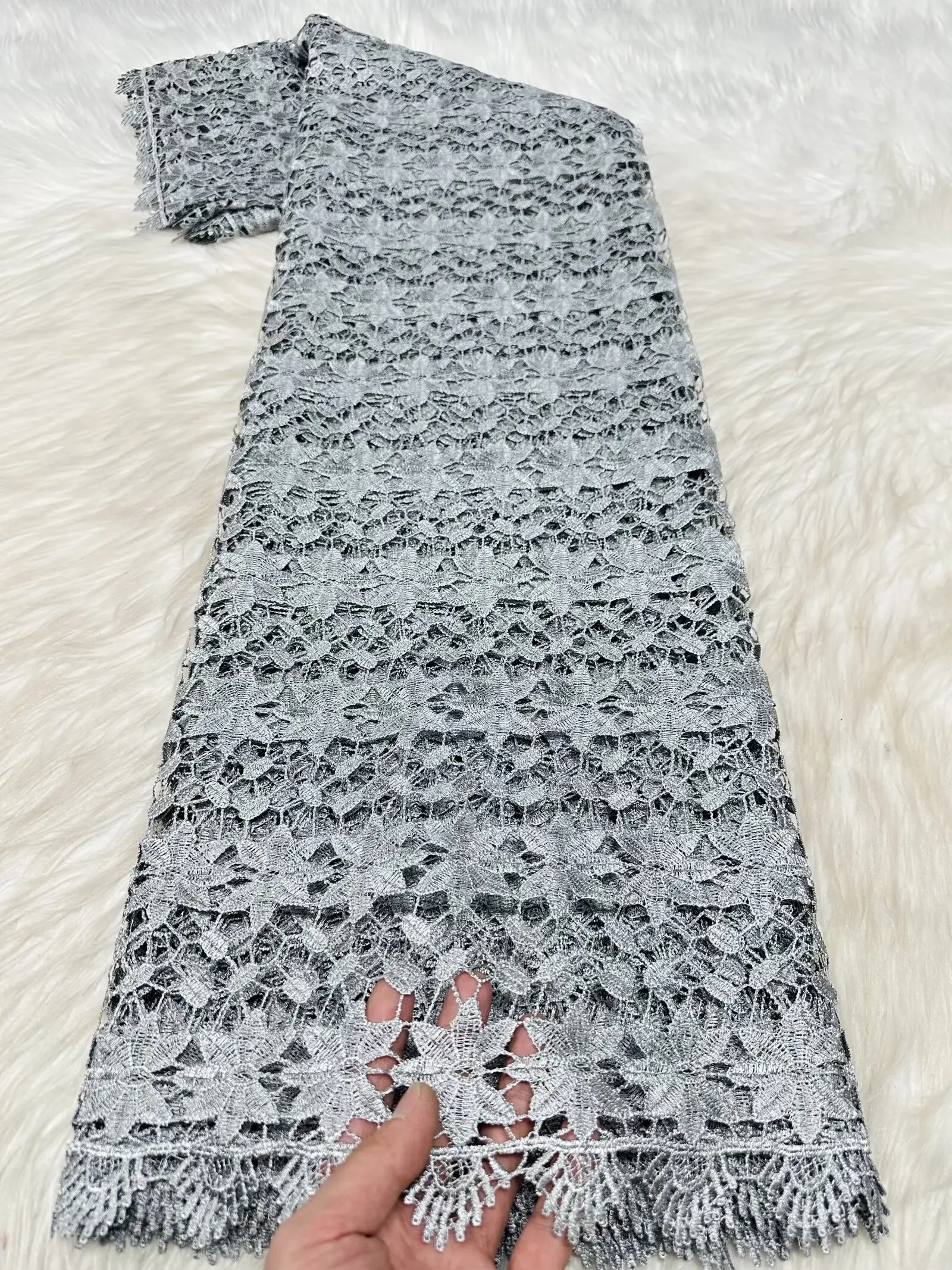 

New Nigeria Guipure Cord Lace Fabric 2026 African Guipure Lace Fabric Latest Designs For Women's Christmas Party Dresses Sewing