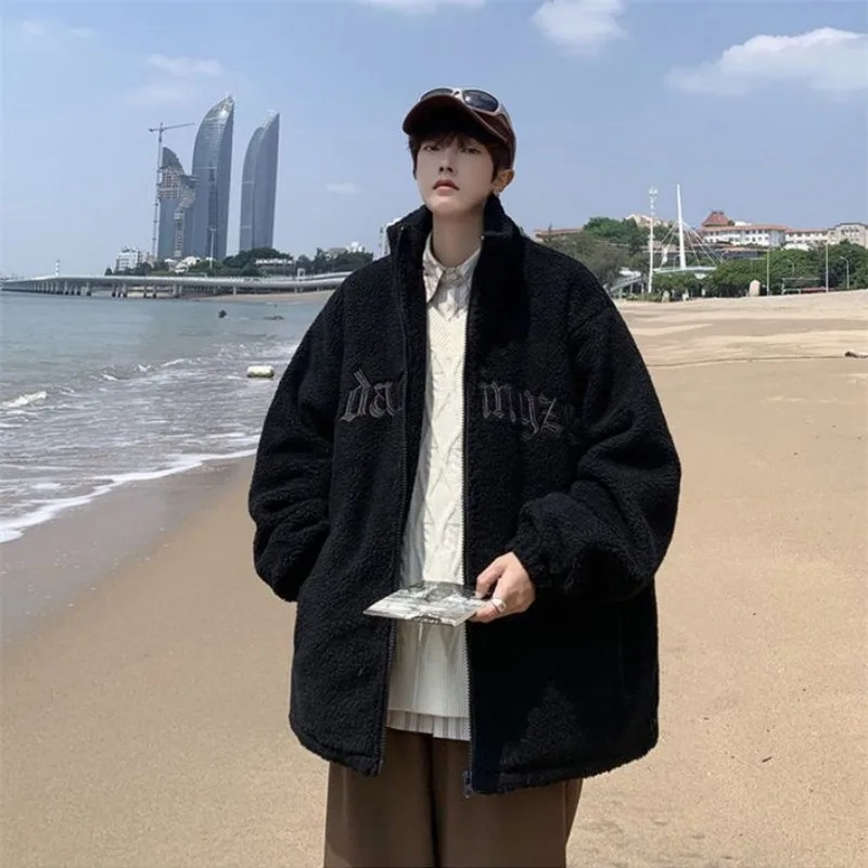 American High Street Retro Coat Men Senior Fried Street Jacket Y2K Fashion Trend Plus Size Lamb Wool Coat Clothing Streetwear