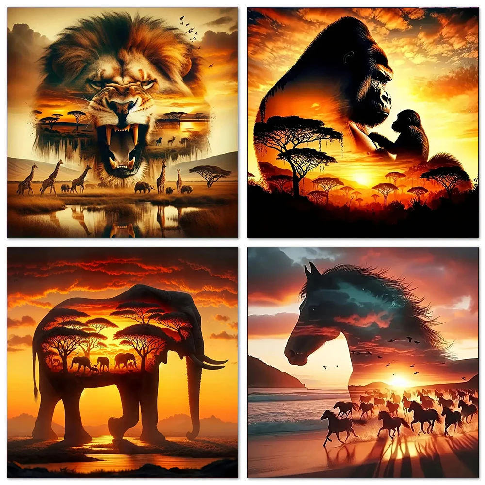 Diamant-Malerei Sonnenuntergang Elefant Handgefertigt 5D DIY Komplettset Diamant-Mosaik Reflexionskunst-Set Handgemachte Heimdekoration Neuheiten