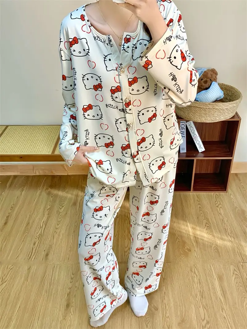 

Hello Kitty Women's Spring Autumn Long Sleeve Pajama Set Cute Sweet Kawaii Soft Comfy Cozy Home Loungewear Sleepwear Outfit