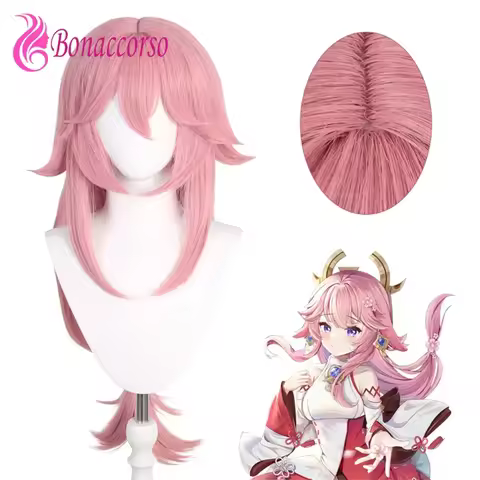 Yae Miko Anime Cosplay Wig Pink With Bangs Synthetic Long Straight Wig Cute Girl Heat Resistant Fiber Comic-Con Coser Wig