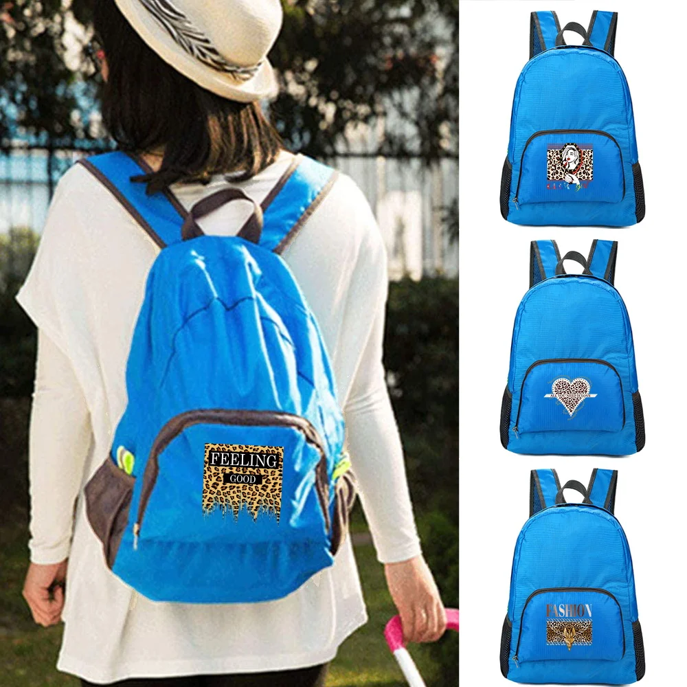 Backpack Lightweight Foldable Daypack Portable Women Travel Hiking Mountaineering Pack Leopard Print Folding Sports Backpacks