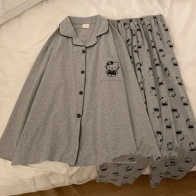 

Spring Hello Kitty Thin Pajamas Set Kawaii Sanrio Anime Cartoon Print Pajamas Soft Comfortable Autumn Cute Girls Home Wear